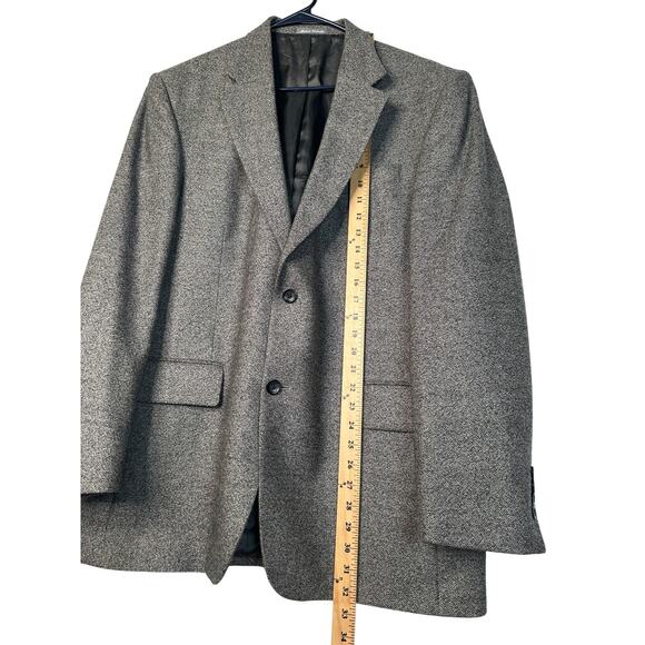Oscar de la Renta 44R Tweed 100% Wool Blazer 2 Button Suit Jacket Gray Black - Picture 6 of 10
